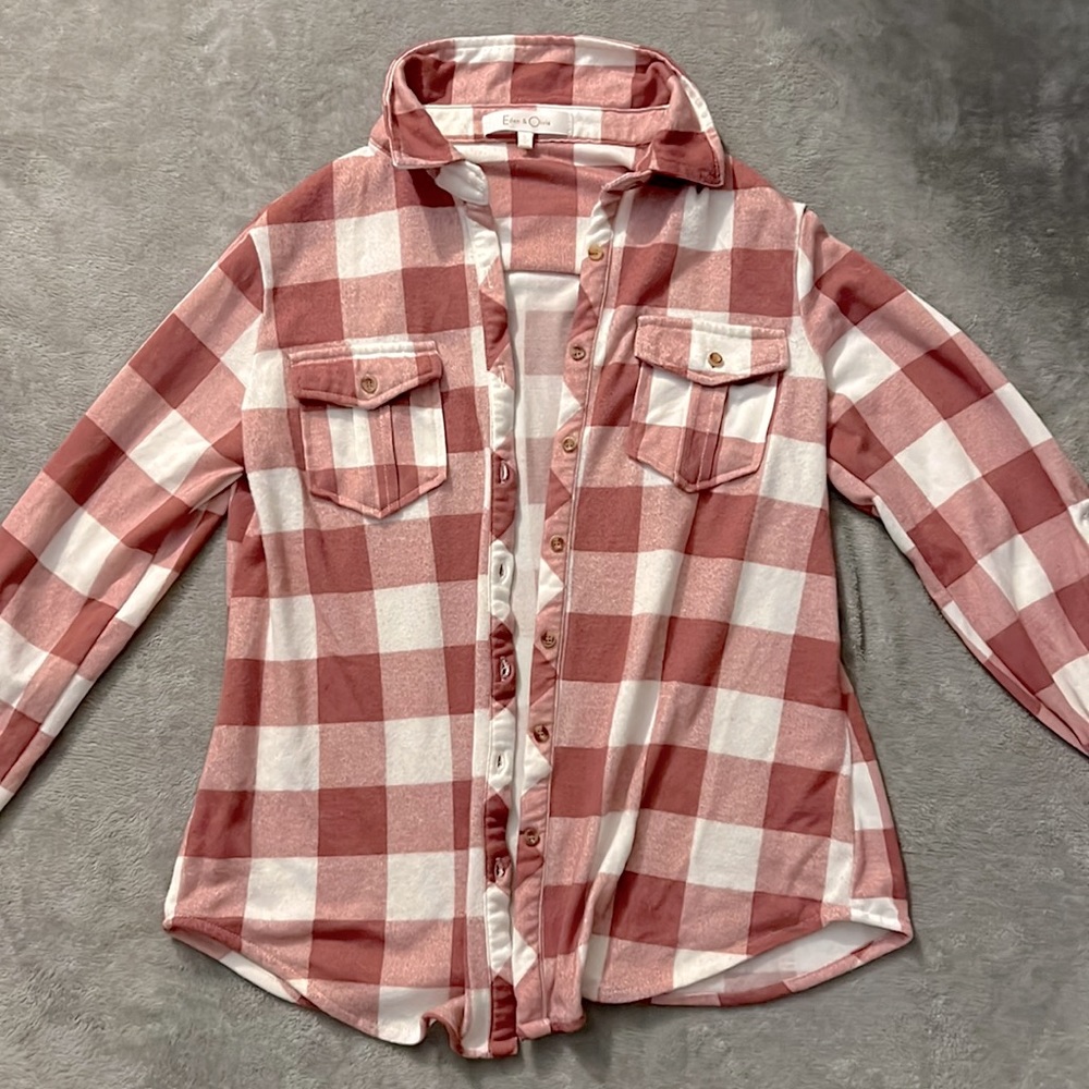 Pink, Checkered, Button-Up